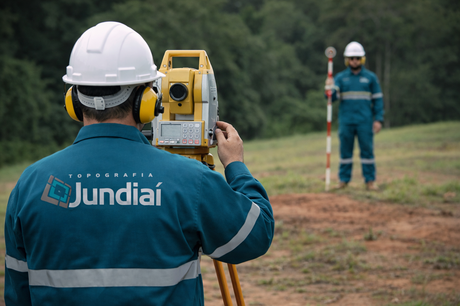 Profissional em campo durante levantamento topográfico